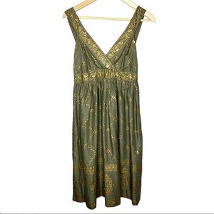 Michael Kors olive green Gold sequin Embellished Sun Dress Sz 4